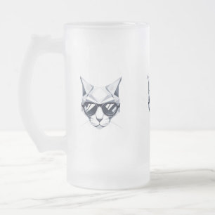 サングラスクールすりガラス付き猫マグカップ – 16oz フロストグラスビールジョッキ