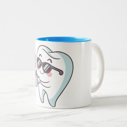 サングラスクールとコーヒーマグの歯の漫画 ツートーンマグカップ (正面右)