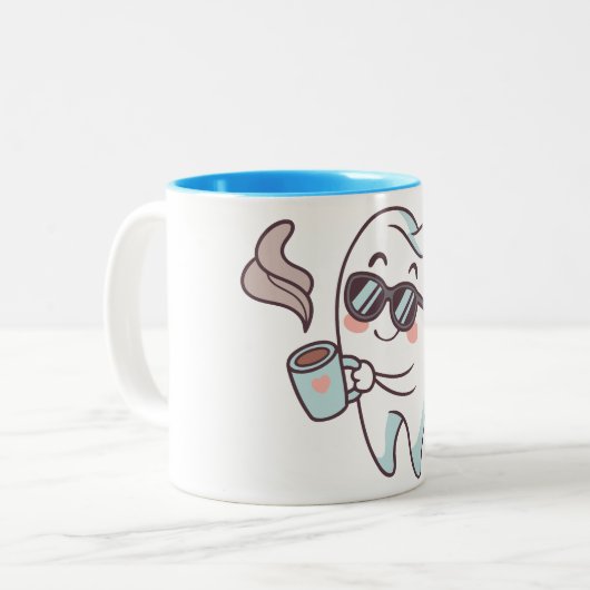 サングラスクールとコーヒーマグの歯の漫画 ツートーンマグカップ (正面左)