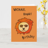 サングラスクールの名前を持つライオン カード (黄色い花)