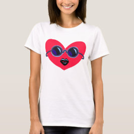 サングラスクールグラフィックTシャツ付ハート Tシャツ