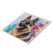 サングラスクールスプラッシュアートを着たドイツの羊飼い タイル (側面)