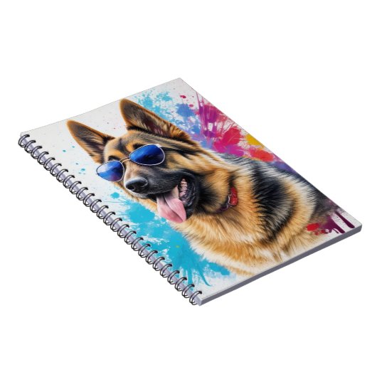 サングラスクールスプラッシュアートを着たドイツの羊飼い ノートブック (右側)