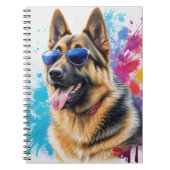 サングラスクールスプラッシュアートを着たドイツの羊飼い ノートブック (正面)
