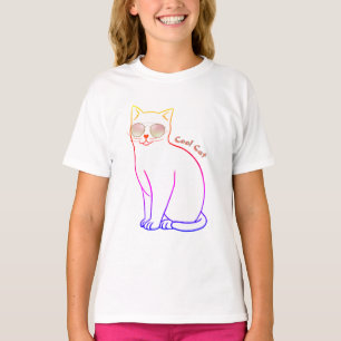 サングラスクールレインボーTシャツつき猫 女の子 Tシャツ