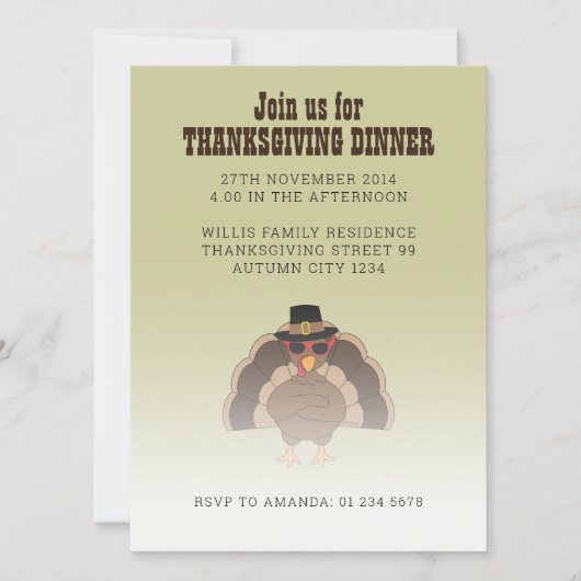 サングラスクール付きトルコ感謝祭ディナー 招待状 (正面)