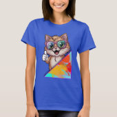 サングラスクール付き猫 – レトロおもしろいVibes Tシャツ (正面)