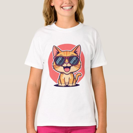 サングラスクール猫 – かわいいおもしろい子猫デザイン Tシャツ (正面)