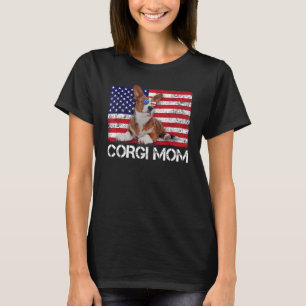 サングラスコルギママ国旗アメリカ犬 Tシャツ