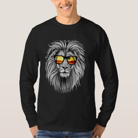 サングラスサマーアパレル動物付きライオンデザイン Tシャツ (正面)