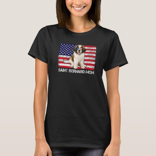 サングラスサンベルナルドママ国旗アメリカ犬 Tシャツ (正面)