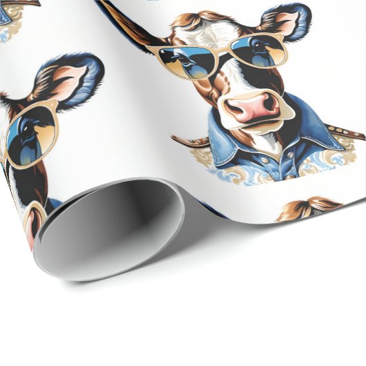 サングラススタイリッシュとペイズリースカーフの牛 ラッピングペーパー (ロールコーナー)