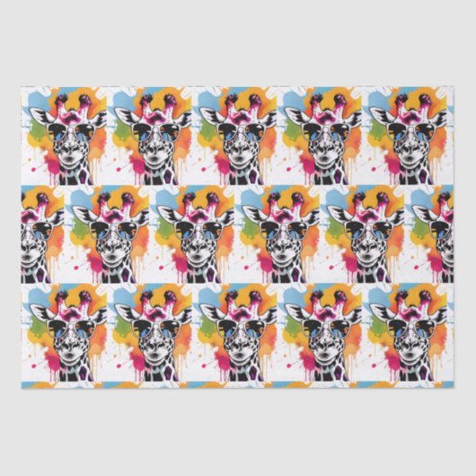 サングラススプラッシュ付き可愛いカラフルジラファ 薄葉紙 (正面)