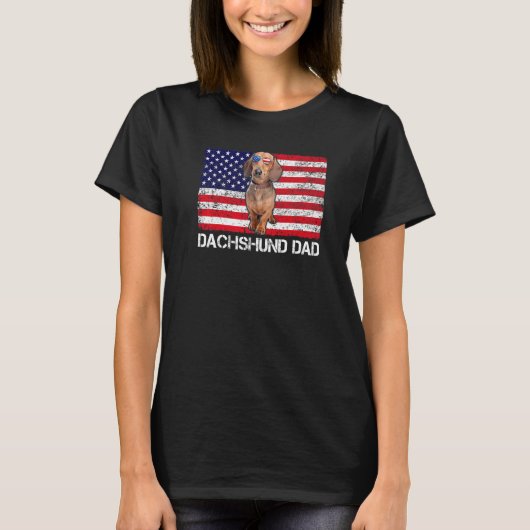サングラスダックスシュントパパ国旗アメリカンドッグ Tシャツ (正面)
