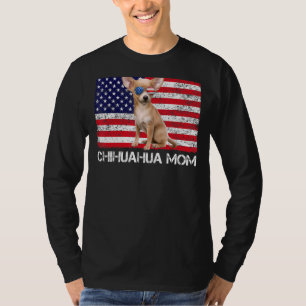 サングラスチワホアママ国旗アメリカ犬 Tシャツ