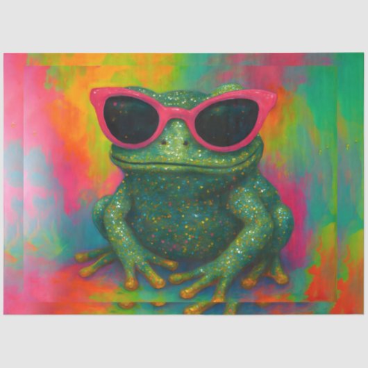 サングラスデコページ付きキラキラのカエル紙 薄葉紙 (正面)