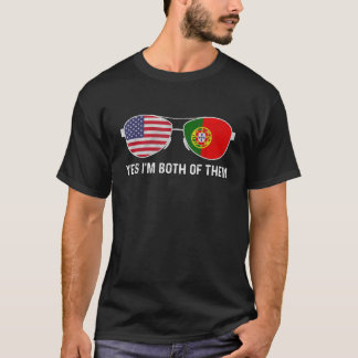 サングラスデザインポルトガル系アメリカ国旗の愛国心 Tシャツ
