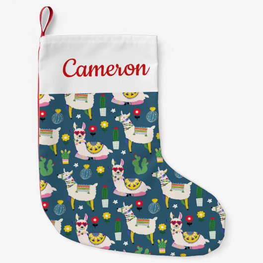 サングラスパターンのあなたの一流の|のラマを加えて下さい スモールクリスマスストッキング (正面)