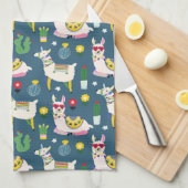 サングラスパターンのラマ キッチンタオル (四つ折り)