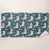 サングラスパターンのラマ ビーチタオル (正面)