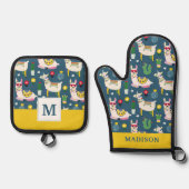 サングラスパターンのラマ 鍋つかみ&鍋敷きセット (正面)