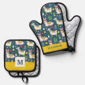 サングラスパターンのラマ 鍋つかみ&鍋敷きセット (正面/裏面)