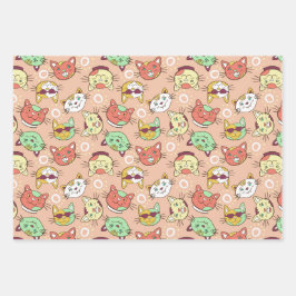 サングラスパターンの猫 ラッピングペーパーシート