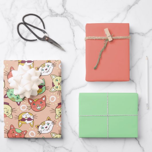 サングラスパターンの猫 ラッピングペーパーシート (正面)