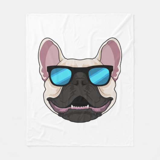 サングラスフランスの付きブルドッグ フリースブランケット (正面)