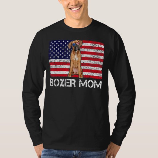 サングラスボクサーママ国旗アメリカ犬 Tシャツ (正面)