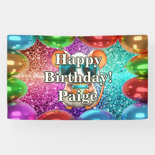 サングラスマウスパーソナライズされたキャラクター誕生日 横断幕 (横)