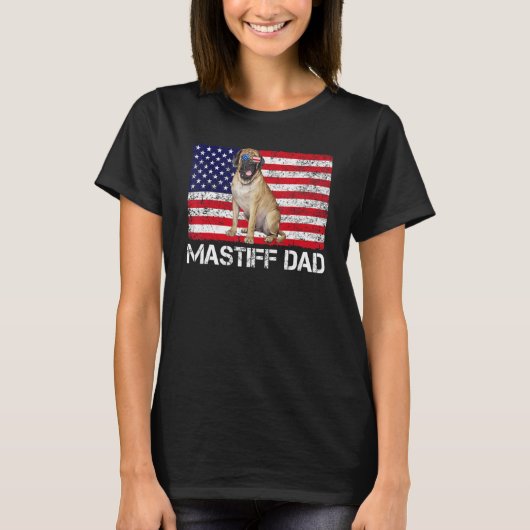 サングラスマスティフパパ旗米国犬 Tシャツ (正面)