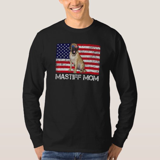 サングラスマスティフママ国旗アメリカ犬 Tシャツ (正面)