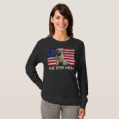 サングラスマルチーズママ国旗アメリカ犬 Tシャツ (正面フル)