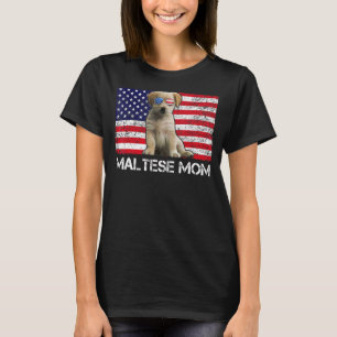 サングラスマルチーズママ国旗アメリカ犬 Tシャツ