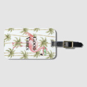 サングラスヤシの木が咲くピンクフラミンゴ ラゲッジタグ (正面横)