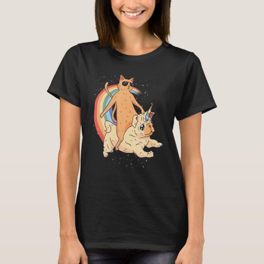 サングラスユニコーン犬レインボーグラフィックの猫 Tシャツ (正面)