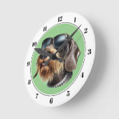 サングラスラウンドクロック付きワイヤーヘアダックスシャンドッグ ラウンド壁時計 (傾斜)