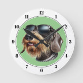 サングラスラウンドクロック付きワイヤーヘアダックスシャンドッグ ラウンド壁時計 (正面)