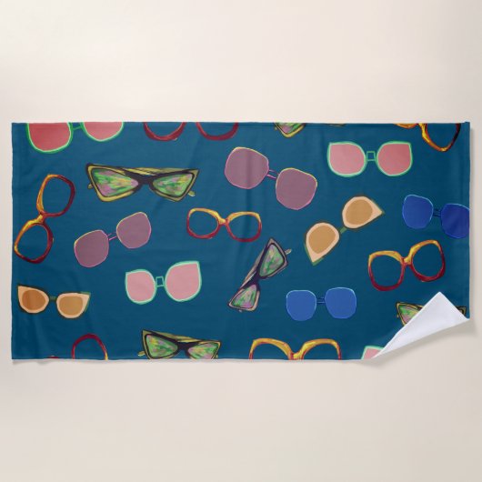 サングラスヴィンテージビーチムード  ビーチタオル (正面)