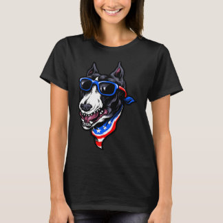 サングラス付きアメリカピットブル犬 Tシャツ