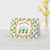 サングラス付きパイナップル誕生日 カード (黄色い花)