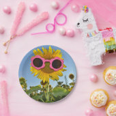 サングラス付きヒマワリ ペーパープレート (パーティー)