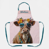 サングラス付き明るい牛 エプロン (正面)