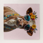 サングラス付き明るい牛 ジグソーパズル (横)