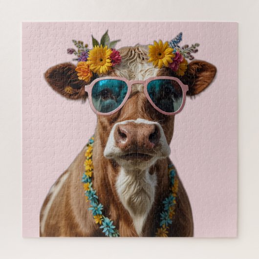 サングラス付き明るい牛 ジグソーパズル (縦)