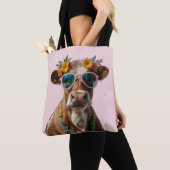 サングラス付き明るい牛 トートバッグ (クローズアップ)