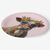 サングラス付き明るい牛 ペーパープレート (アングル)