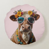 サングラス付き明るい牛 ラウンドクッション (裏面)