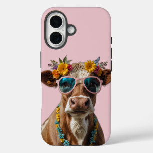 サングラス付き明るい牛 iPhone 16ケース
